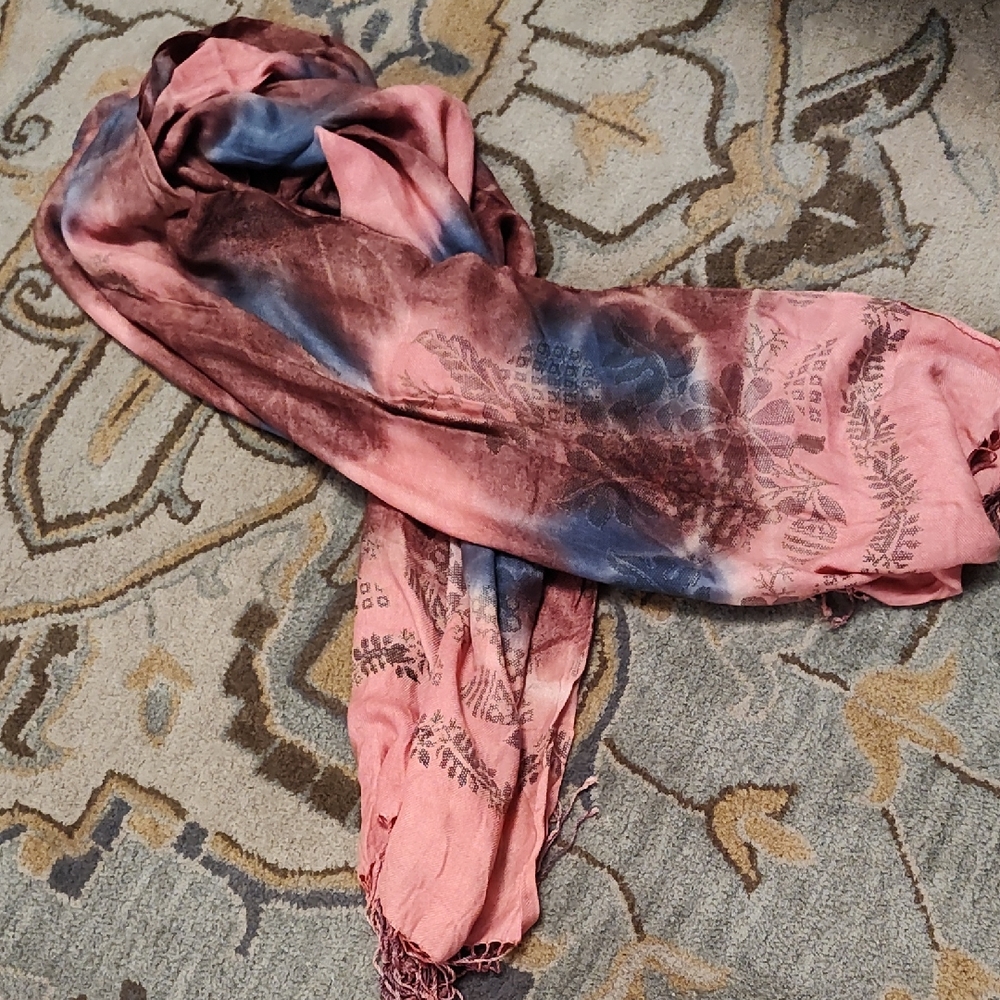 Pink and Blue Floral-Print Women's Scarf - Lightweight Wrap